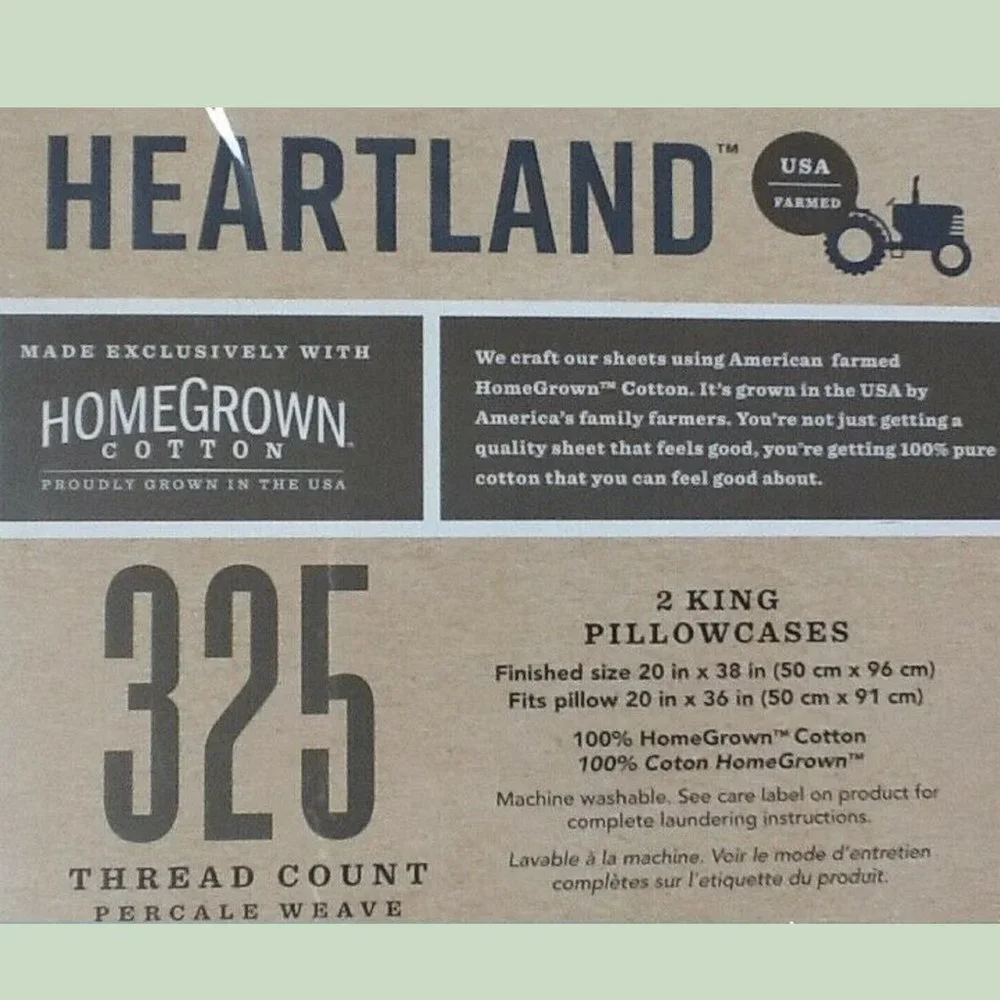 new LIGHT GREEN Heartland 325 Thread Count 100% Cotton Percale KING Pillowcases